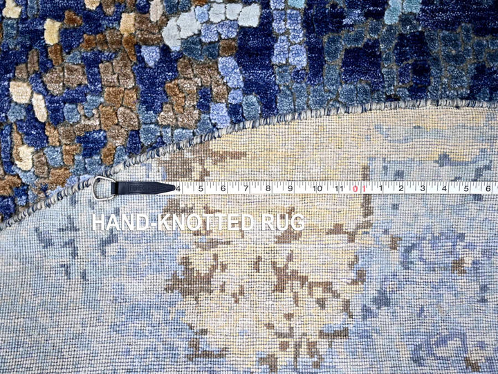7'9" x 7'9" New Hand Knotted Blue Wool & Silk Round Oriental Rug - MOA10210100