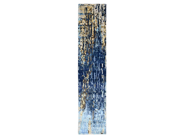 2'6" x 12'0" New Hand Knotted Blue Wool & Silk Runner Oriental Rug - MOA10210101