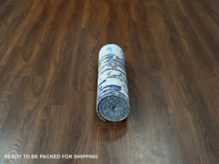 2'6" x 12'0" New Hand Knotted Blue Wool & Silk Runner Oriental Rug - MOA10210101