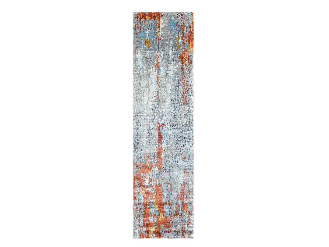 2'6" x 9'9" New Hand Knotted Orange Wool & Silk Runner Oriental Rug - MOA10210104