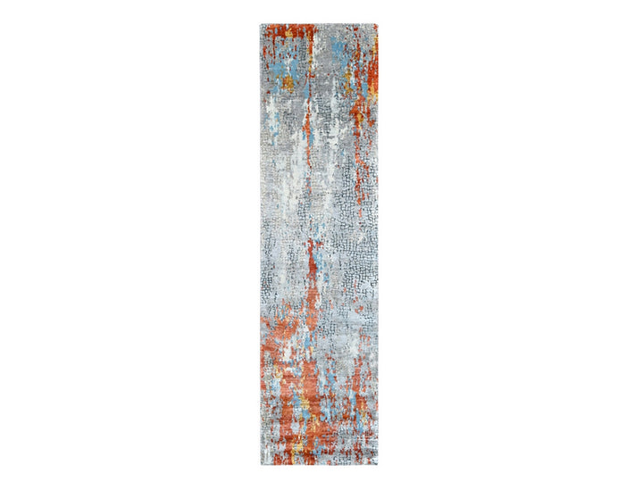 2'6" x 9'9" New Hand Knotted Orange Wool & Silk Runner Oriental Rug - MOA10210104