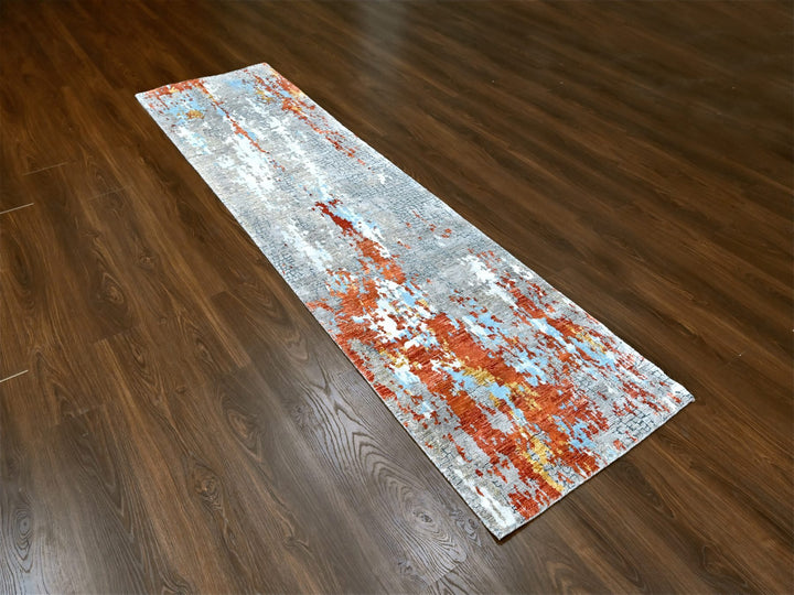 2'6" x 9'9" New Hand Knotted Orange Wool & Silk Runner Oriental Rug - MOA10210104