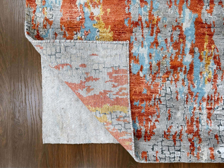 2'6" x 9'9" New Hand Knotted Orange Wool & Silk Runner Oriental Rug - MOA10210104
