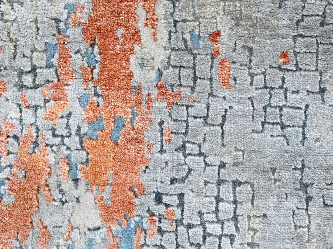 2'6" x 9'9" New Hand Knotted Orange Wool & Silk Runner Oriental Rug - MOA10210104