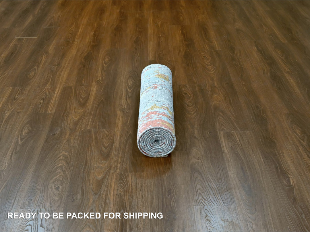 2'6" x 9'9" New Hand Knotted Orange Wool & Silk Runner Oriental Rug - MOA10210104