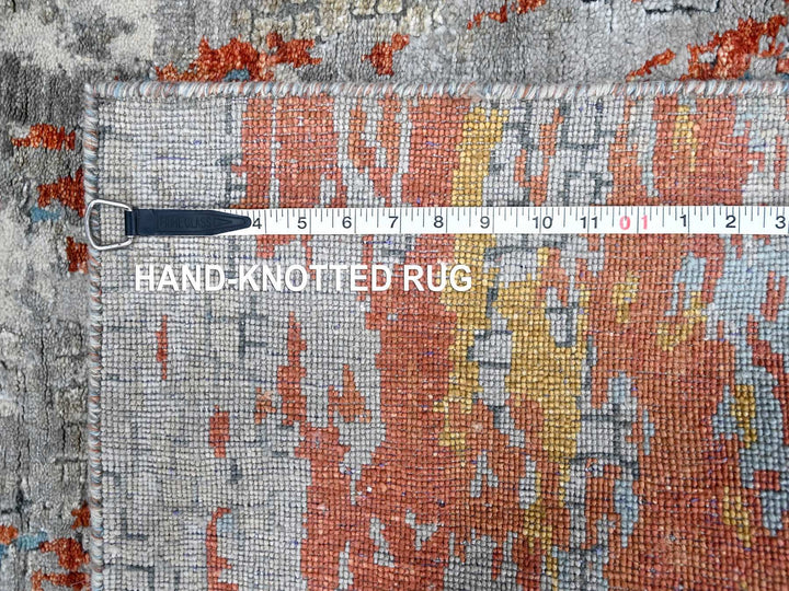 2'6" x 9'9" New Hand Knotted Orange Wool & Silk Runner Oriental Rug - MOA10210104