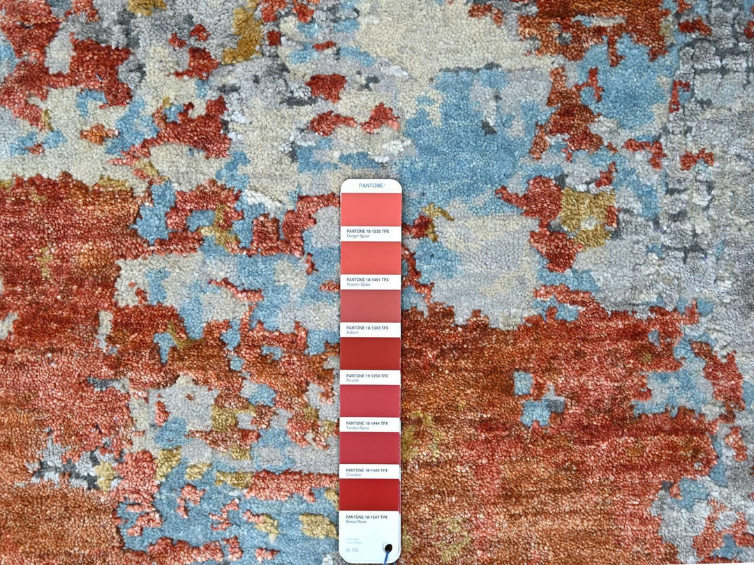 7'11" x 7'11" New Hand Knotted Orange Wool & Silk Round Oriental Rug - MOA10210105