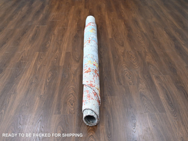 7'11" x 7'11" New Hand Knotted Orange Wool & Silk Round Oriental Rug - MOA10210105
