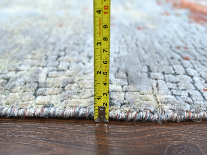 7'11" x 7'11" New Hand Knotted Orange Wool & Silk Round Oriental Rug - MOA10210105