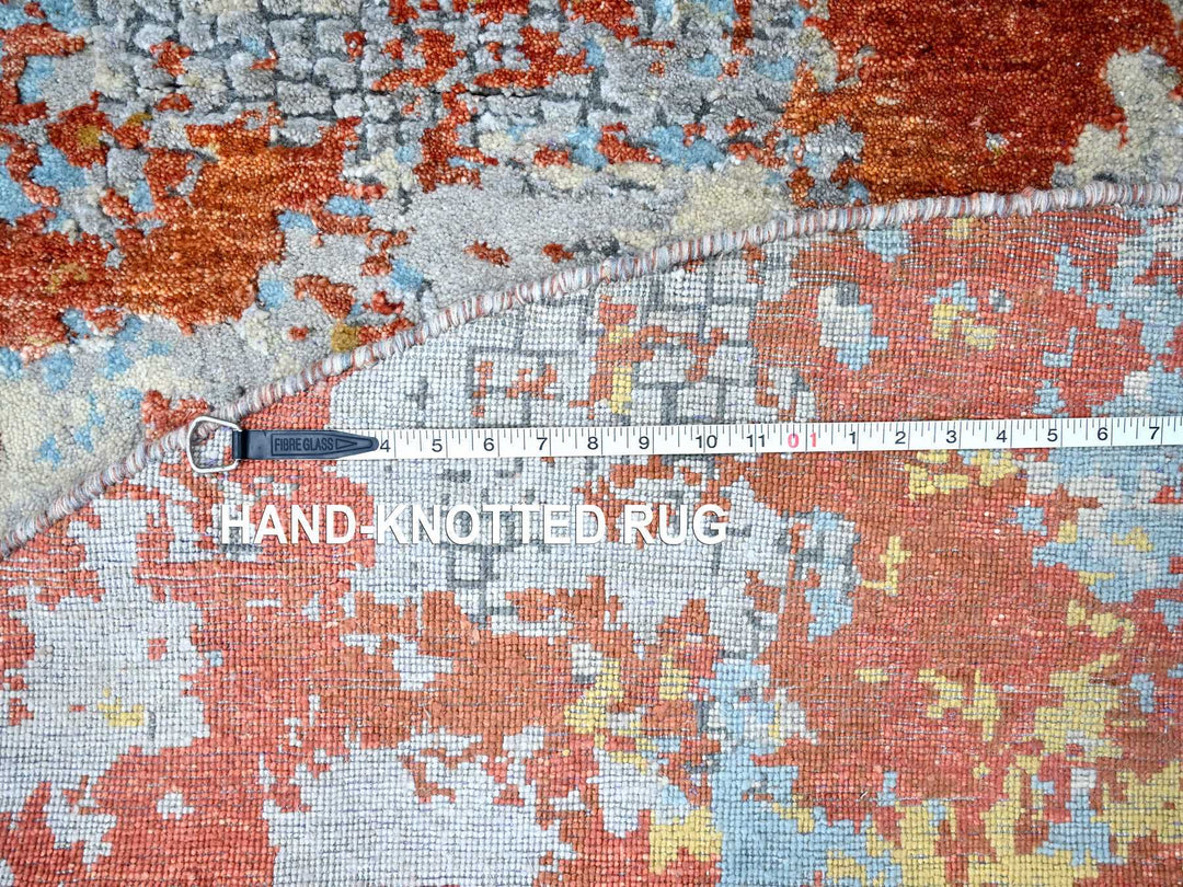 7'11" x 7'11" New Hand Knotted Orange Wool & Silk Round Oriental Rug - MOA10210105