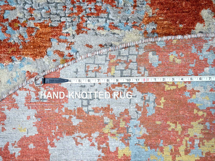 7'11" x 7'11" New Hand Knotted Orange Wool & Silk Round Oriental Rug - MOA10210105