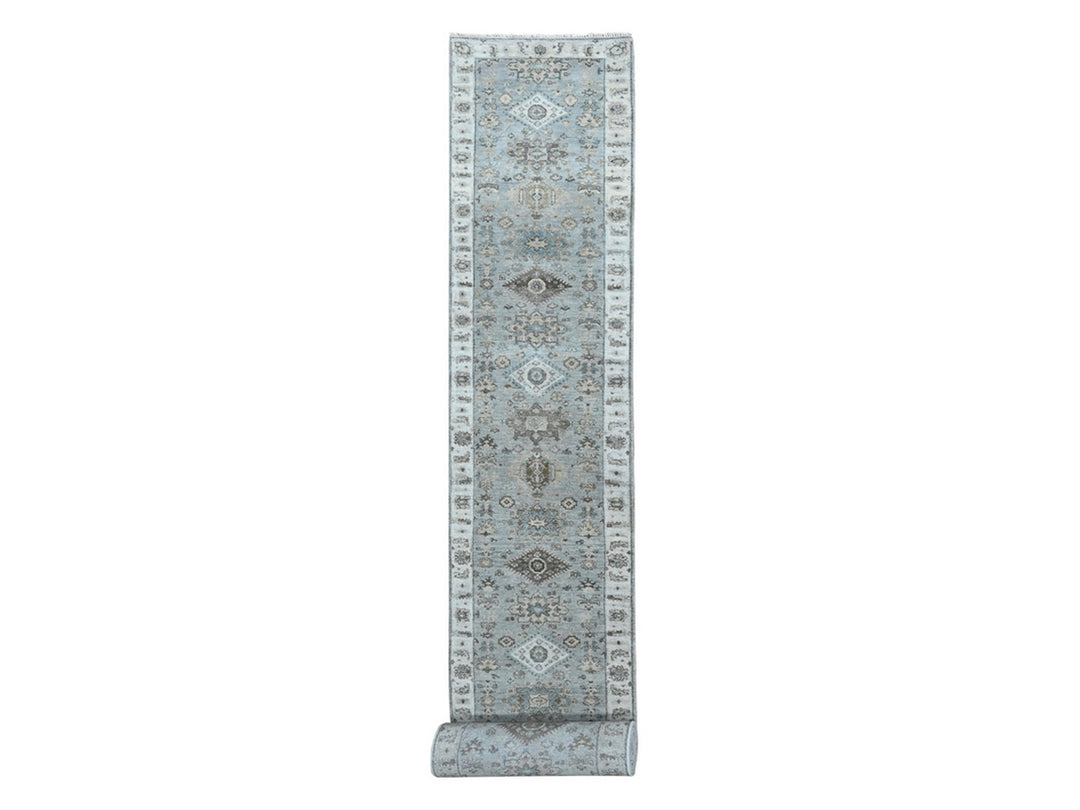 2'9" x 21'9" New Hand Knotted Grey Wool Runner Oriental Rug - MOA10210111