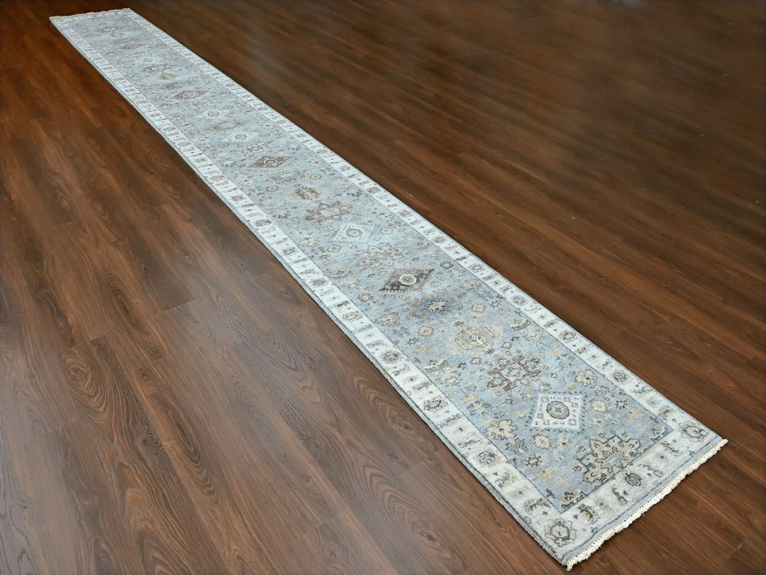 2'9" x 21'9" New Hand Knotted Grey Wool Runner Oriental Rug - MOA10210111
