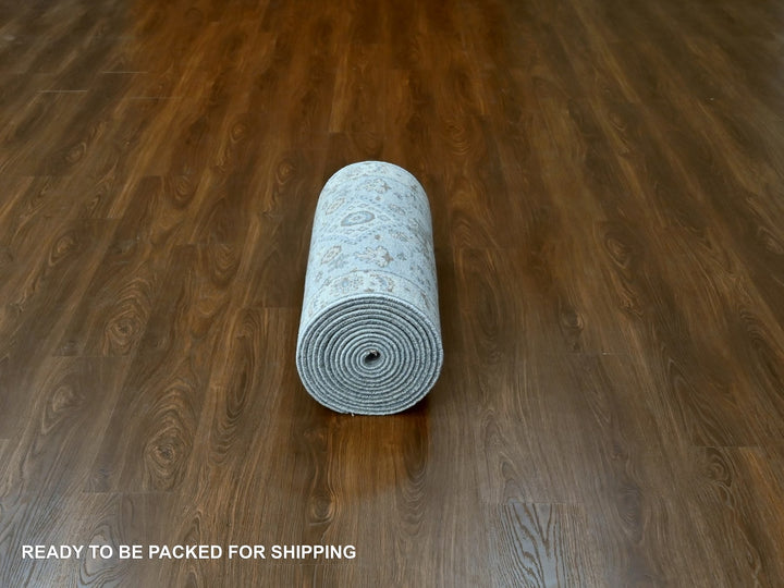2'9" x 21'9" New Hand Knotted Grey Wool Runner Oriental Rug - MOA10210111
