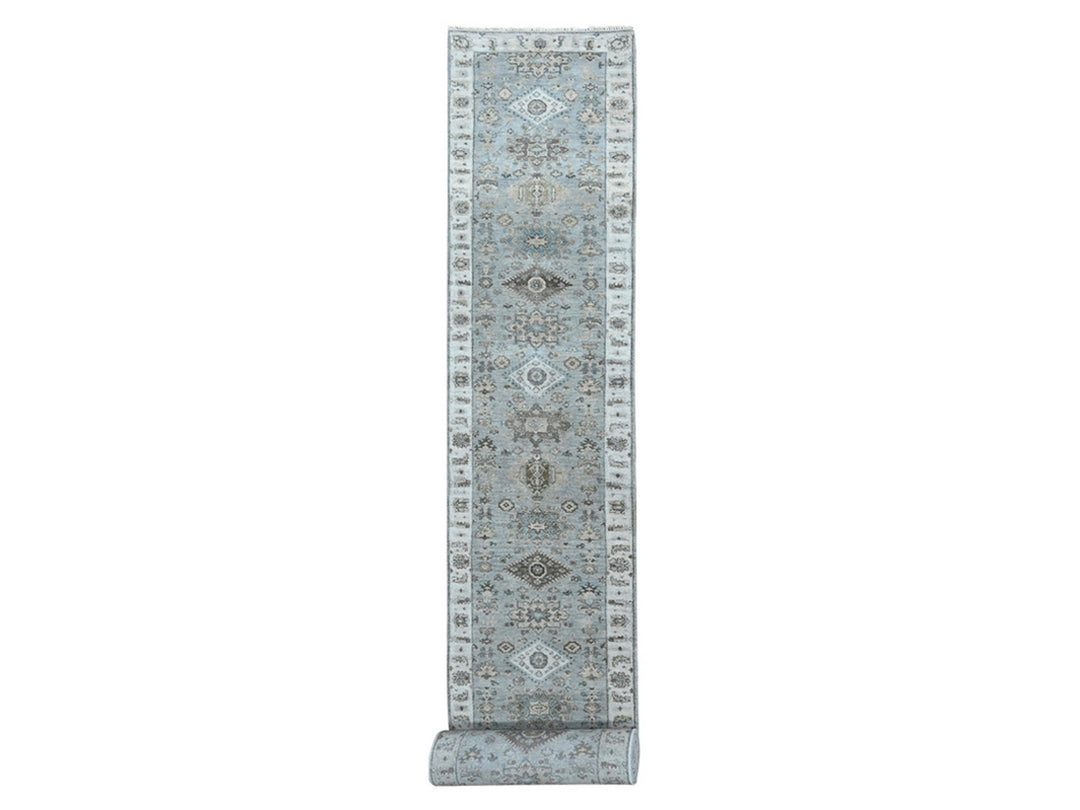 2'9" x 21'10" New Hand Knotted Grey Wool Runner Oriental Rug - MOA10210112