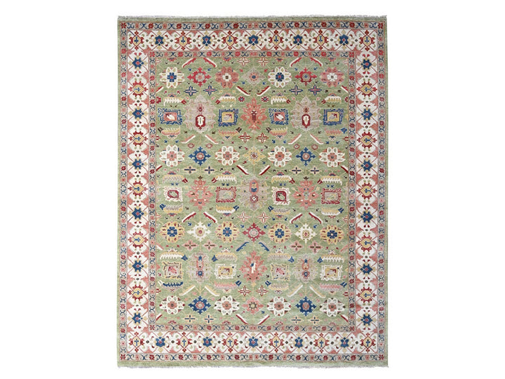 8'10" x 11'10" New Hand Knotted Green Wool Rectangle Oriental Rug - MOA10210114