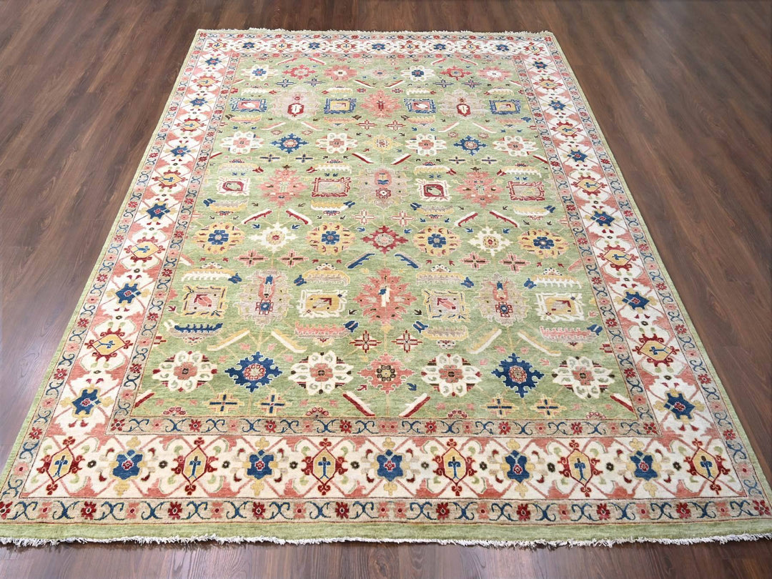 8'10" x 11'10" New Hand Knotted Green Wool Rectangle Oriental Rug - MOA10210114