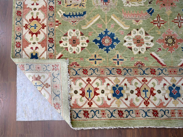 8'10" x 11'10" New Hand Knotted Green Wool Rectangle Oriental Rug - MOA10210114