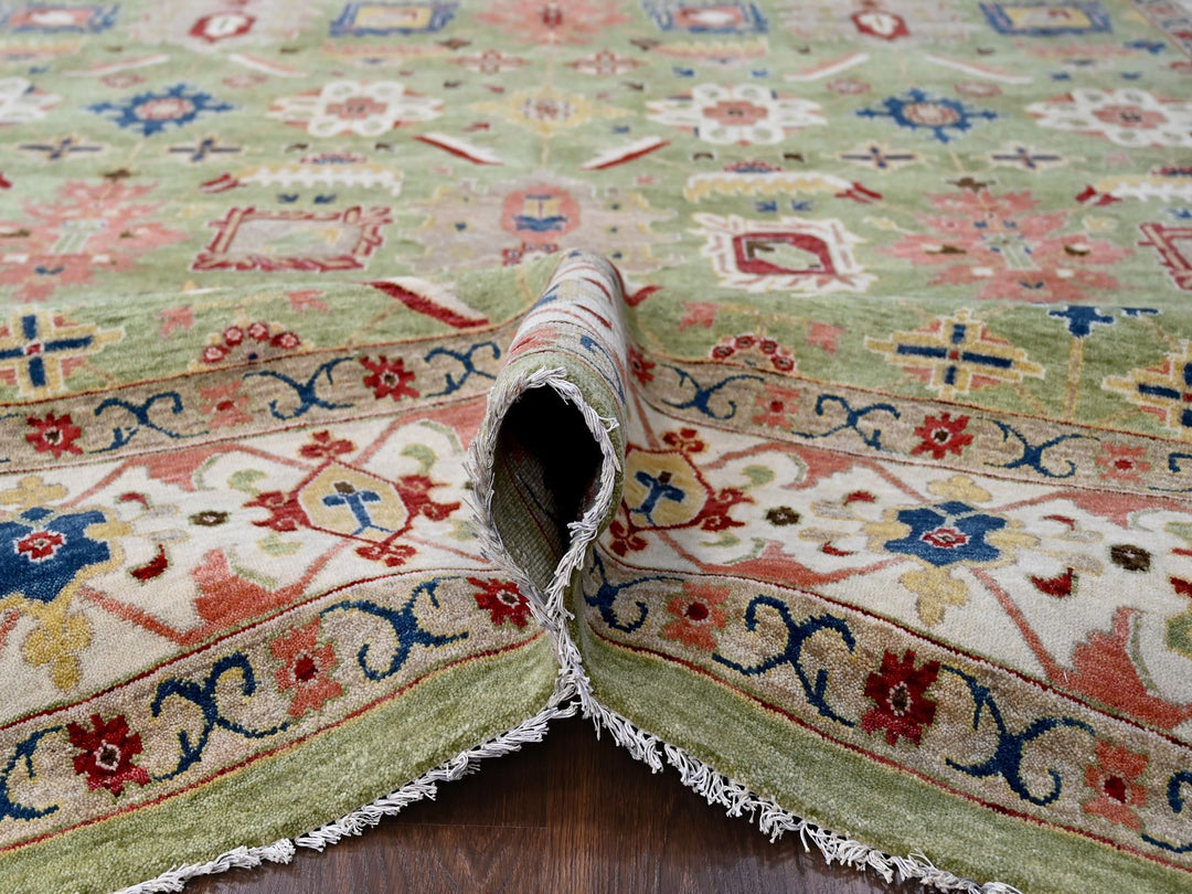 8'10" x 11'10" New Hand Knotted Green Wool Rectangle Oriental Rug - MOA10210114