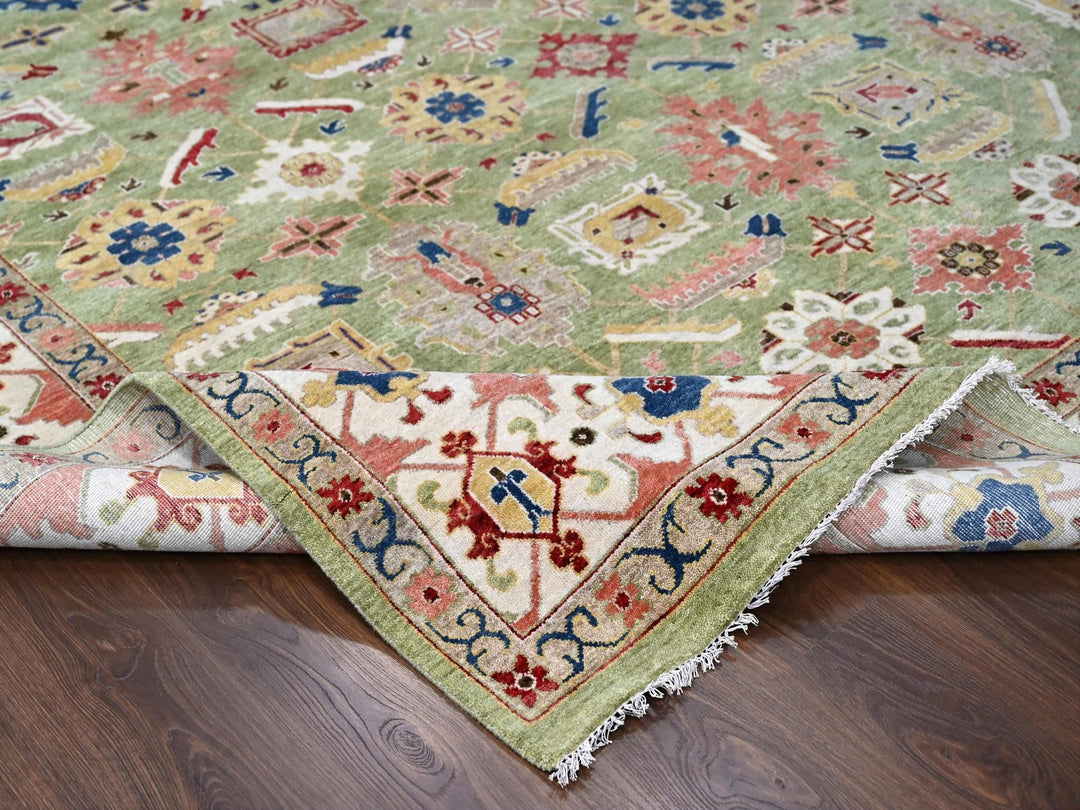 8'10" x 11'10" New Hand Knotted Green Wool Rectangle Oriental Rug - MOA10210114