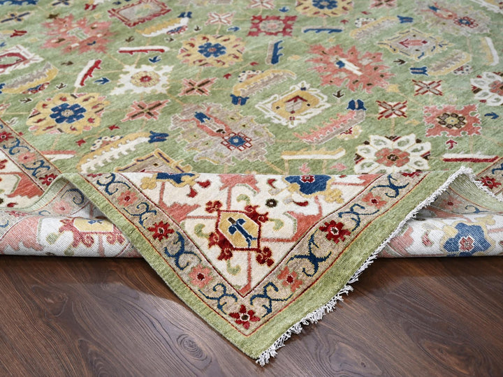 8'10" x 11'10" New Hand Knotted Green Wool Rectangle Oriental Rug - MOA10210114