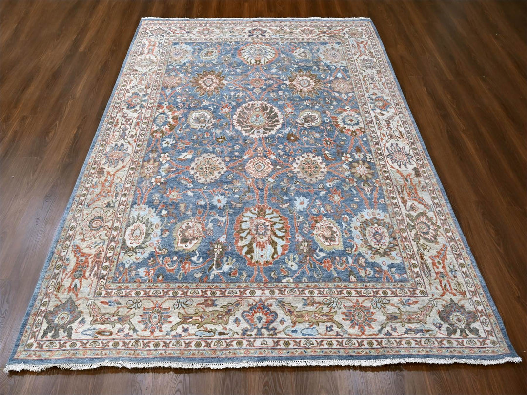 7'10" x 9'8" New Hand Knotted Blue Wool Rectangle Oriental Rug - MOA10210120
