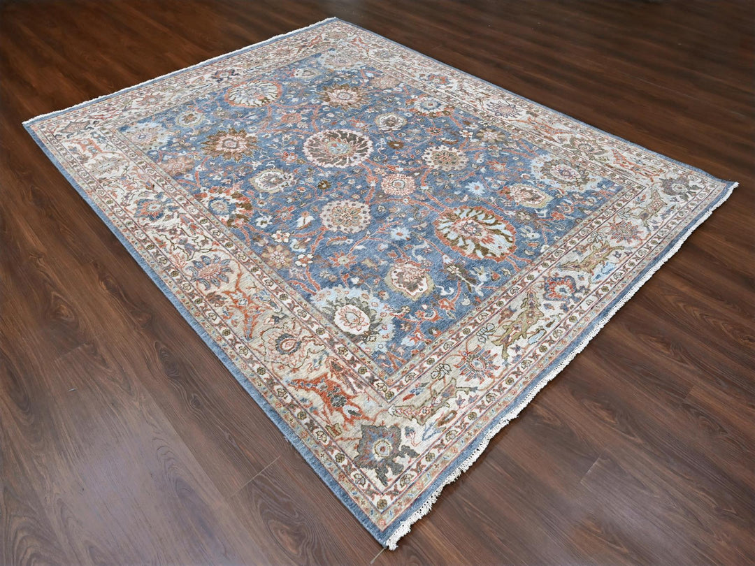 7'10" x 9'8" New Hand Knotted Blue Wool Rectangle Oriental Rug - MOA10210120