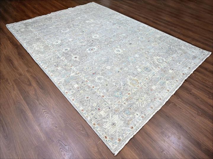 8'11" x 11'9" New Hand Knotted Grey Wool Rectangle Oriental Rug - MOA10210127