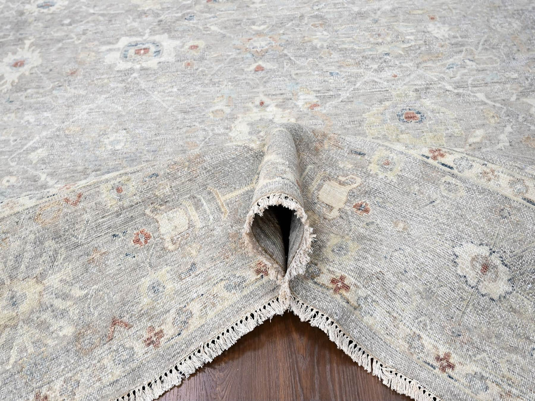 8'11" x 11'9" New Hand Knotted Grey Wool Rectangle Oriental Rug - MOA10210127