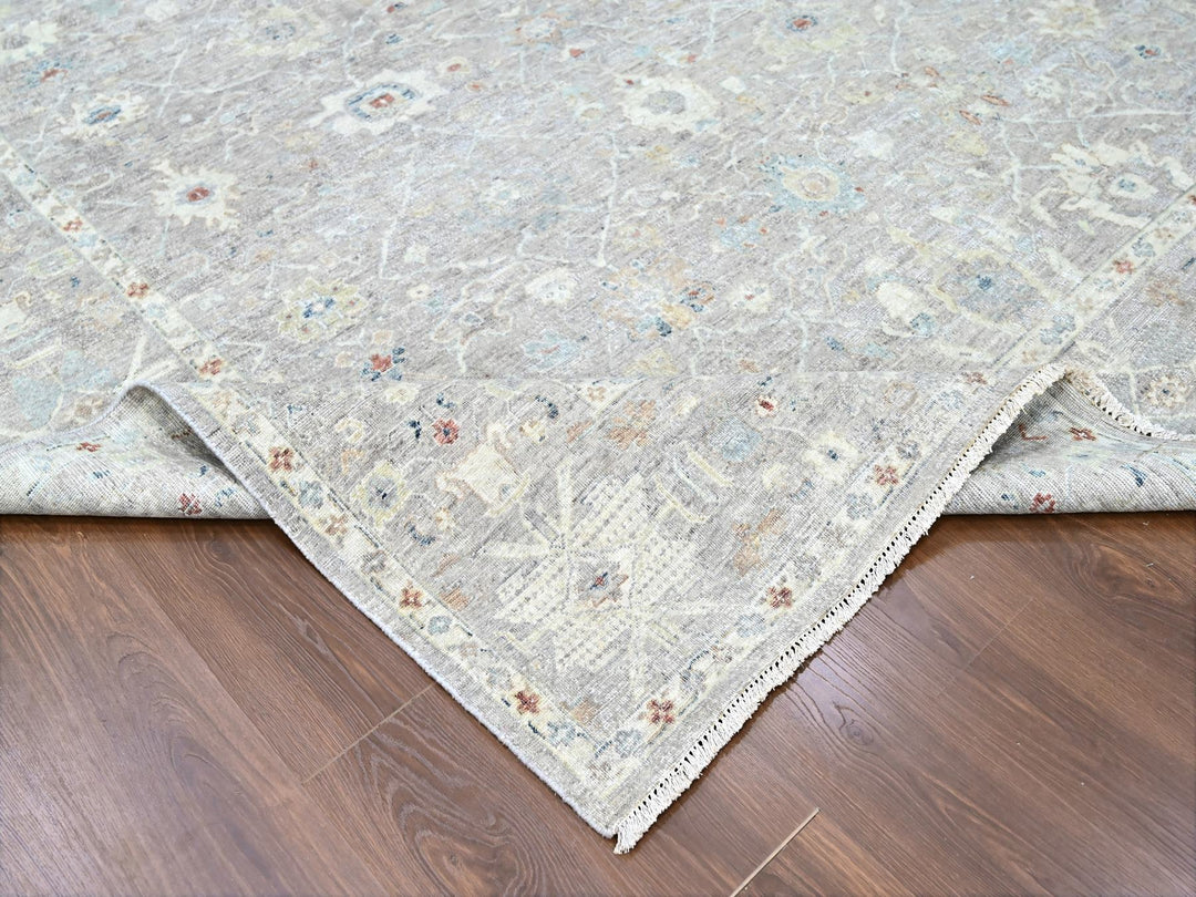 8'11" x 11'9" New Hand Knotted Grey Wool Rectangle Oriental Rug - MOA10210127