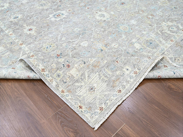 8'11" x 11'9" New Hand Knotted Grey Wool Rectangle Oriental Rug - MOA10210127