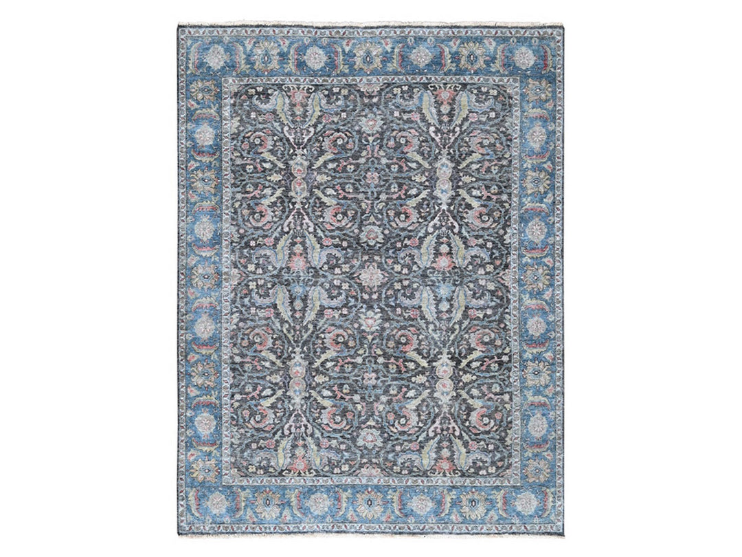 7'8" x 9'6" New Hand Knotted Black Wool Rectangle Oriental Rug - MOA10210134