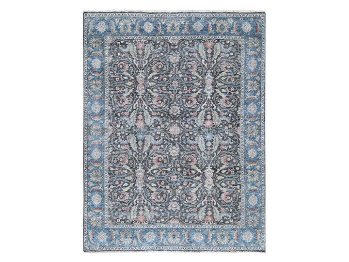 7'8" x 9'6" New Hand Knotted Black Wool Rectangle Oriental Rug - MOA10210134