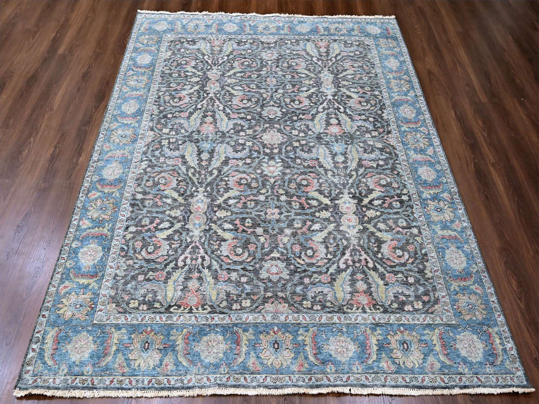 7'8" x 9'6" New Hand Knotted Black Wool Rectangle Oriental Rug - MOA10210134