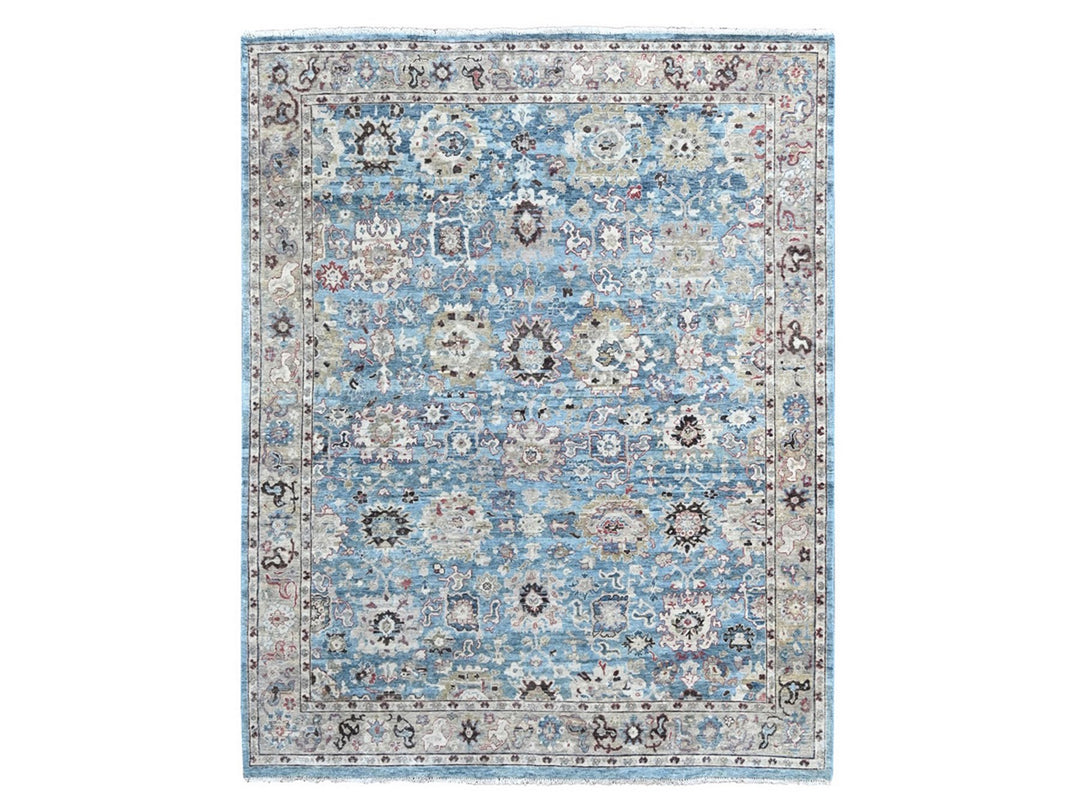 7'8" x 9'8" New Hand Knotted Blue Wool Rectangle Oriental Rug - MOA10210146