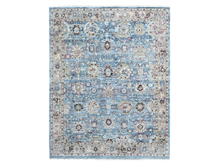 7'8" x 9'8" New Hand Knotted Blue Wool Rectangle Oriental Rug - MOA10210146