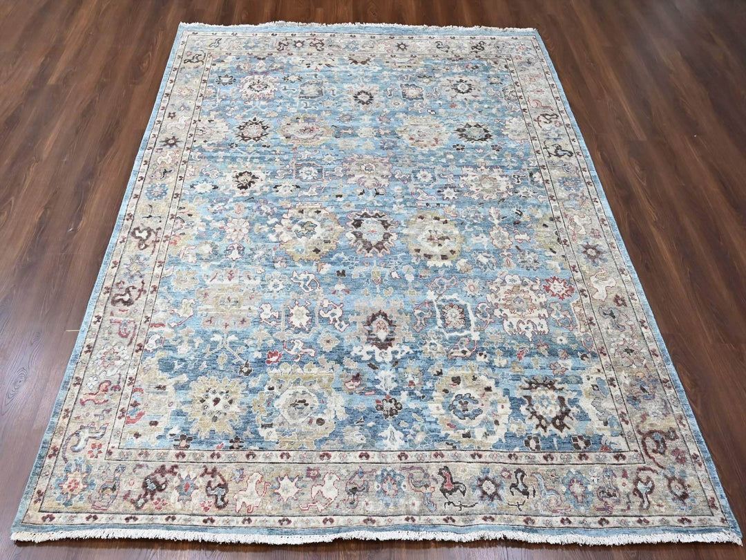 7'8" x 9'8" New Hand Knotted Blue Wool Rectangle Oriental Rug - MOA10210146