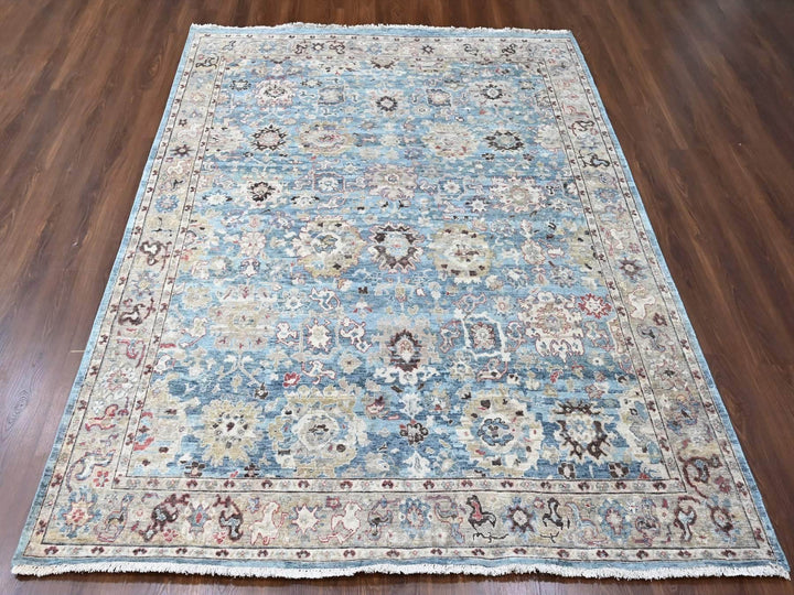 7'8" x 9'8" New Hand Knotted Blue Wool Rectangle Oriental Rug - MOA10210146