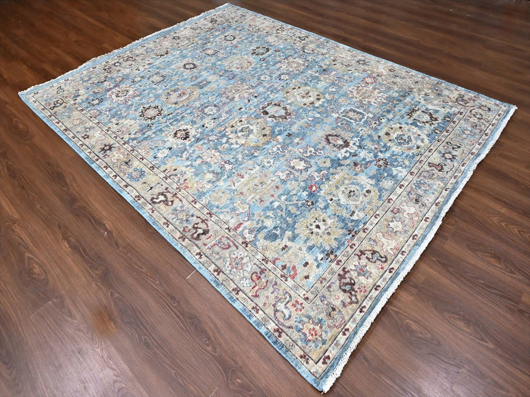 7'8" x 9'8" New Hand Knotted Blue Wool Rectangle Oriental Rug - MOA10210146
