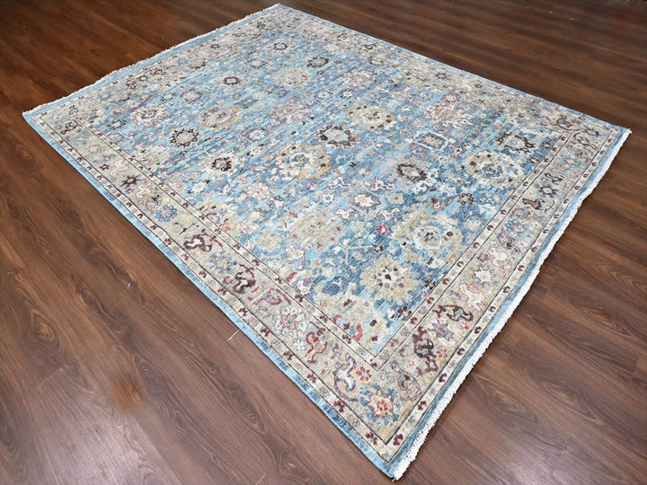 7'8" x 9'8" New Hand Knotted Blue Wool Rectangle Oriental Rug - MOA10210146