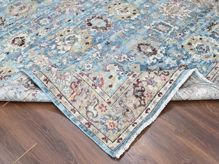 7'8" x 9'8" New Hand Knotted Blue Wool Rectangle Oriental Rug - MOA10210146
