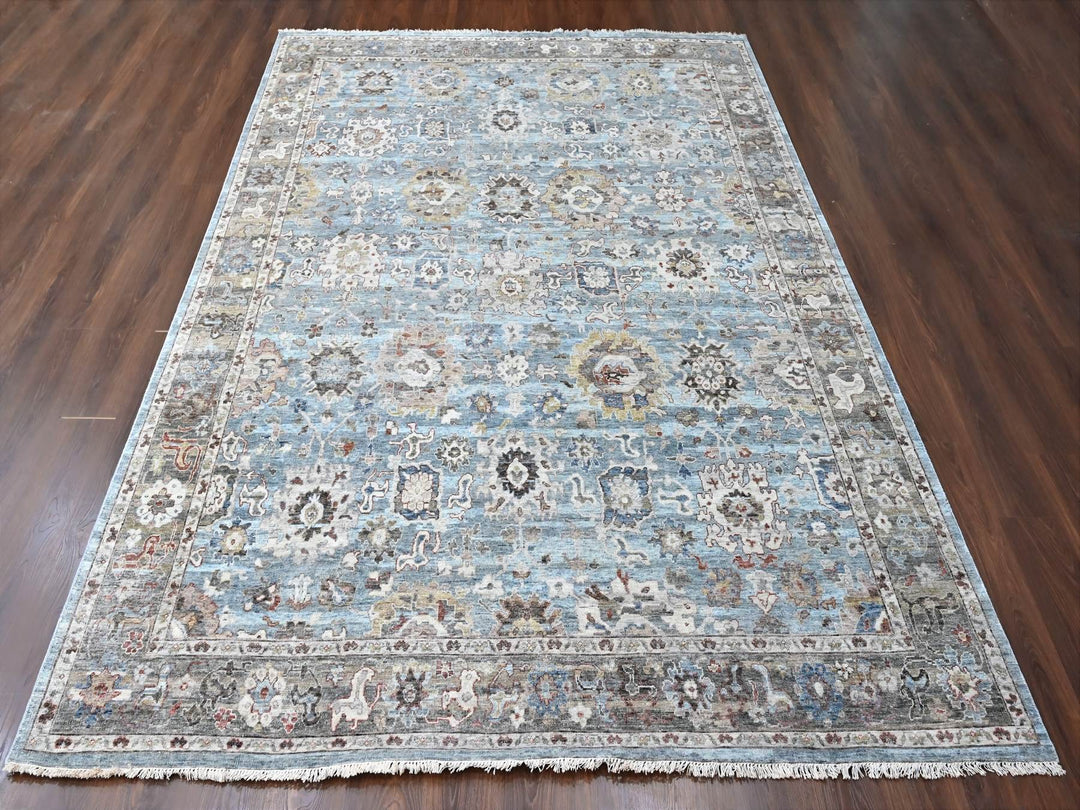 8'11" x 11'9" New Hand Knotted Blue Wool Rectangle Oriental Rug - MOA10210147