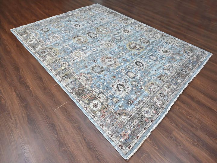 8'11" x 11'9" New Hand Knotted Blue Wool Rectangle Oriental Rug - MOA10210147