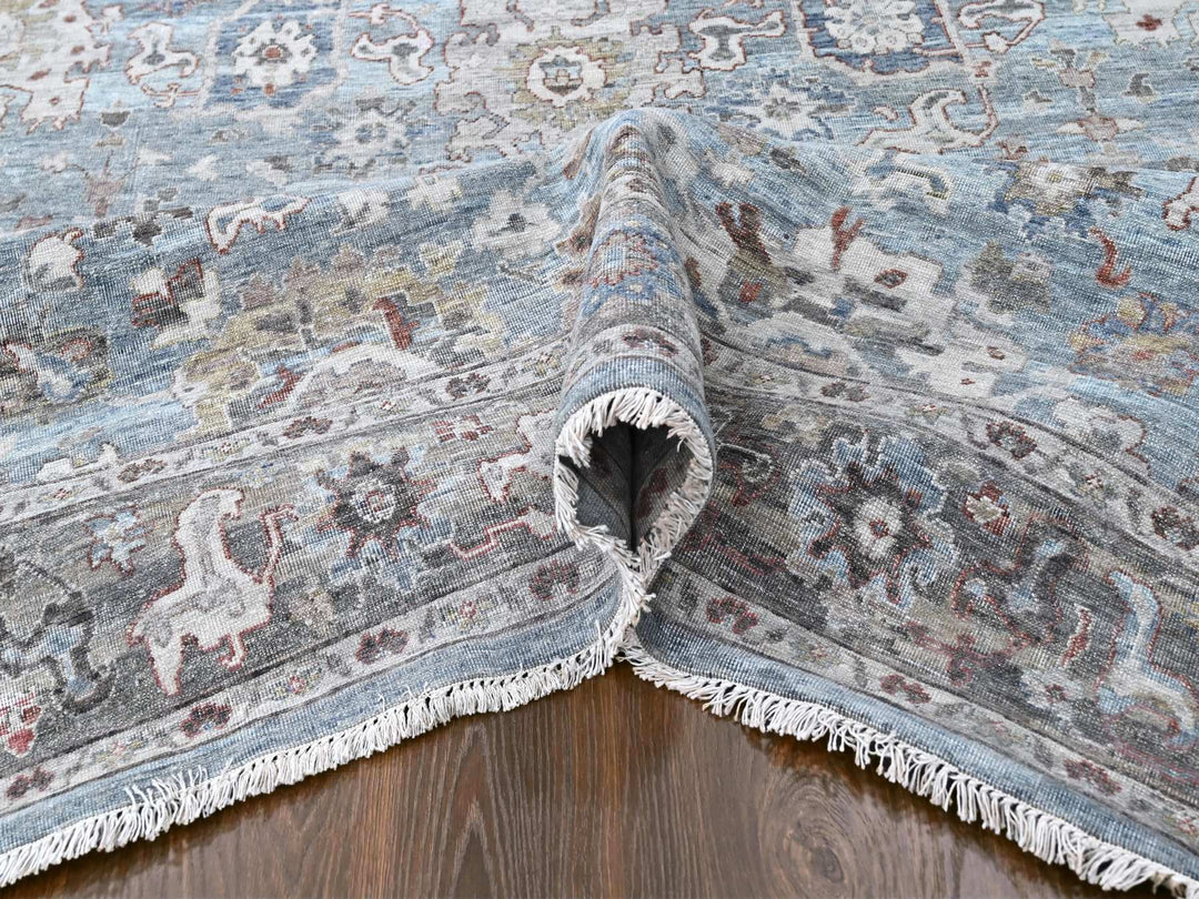 8'11" x 11'9" New Hand Knotted Blue Wool Rectangle Oriental Rug - MOA10210147
