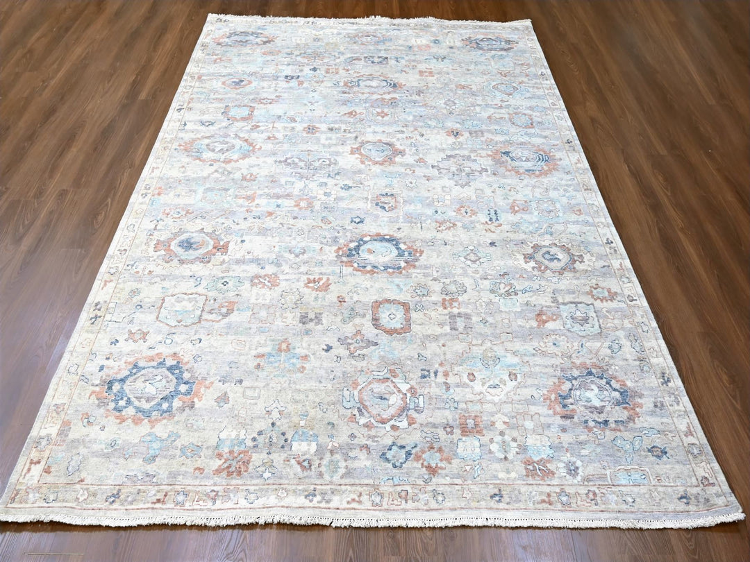 8'6" x 11'3" New Hand Knotted Grey Wool Rectangle Oriental Rug - MOA10210159