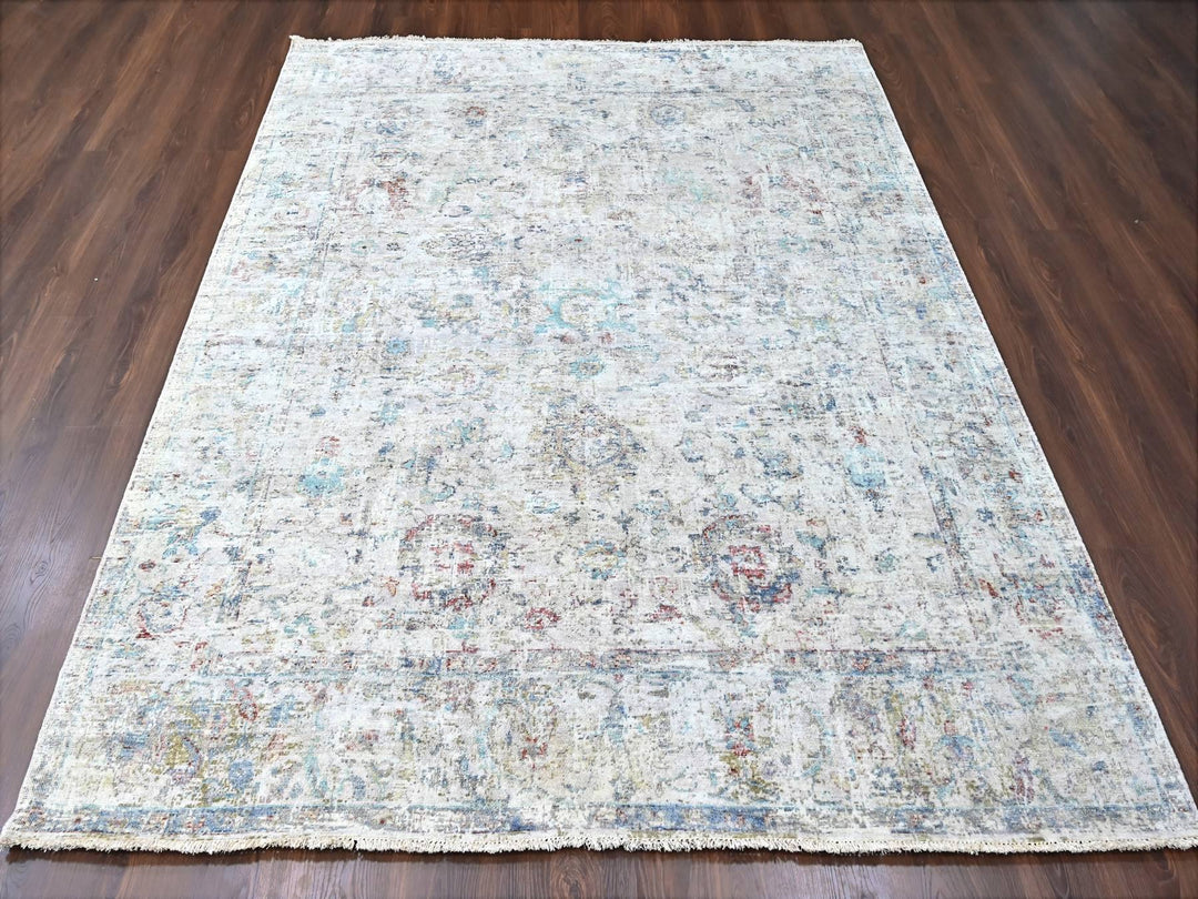 7'8" x 9'9" New Hand Knotted Grey Wool Rectangle Oriental Rug - MOA10210161