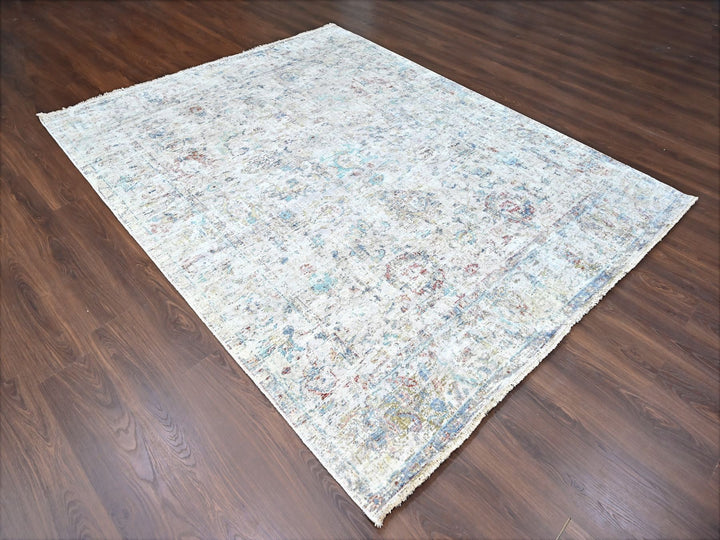 7'8" x 9'9" New Hand Knotted Grey Wool Rectangle Oriental Rug - MOA10210161