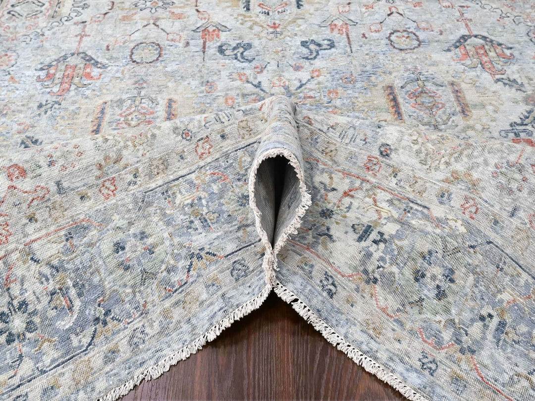 8'10" x 11'9" New Hand Knotted Grey Wool Rectangle Oriental Rug - MOA10210165