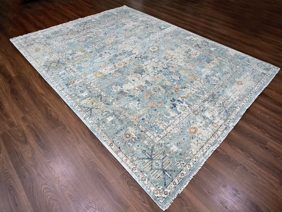8'10" x 11'10" New Hand Knotted Grey Wool Rectangle Oriental Rug - MOA10210166