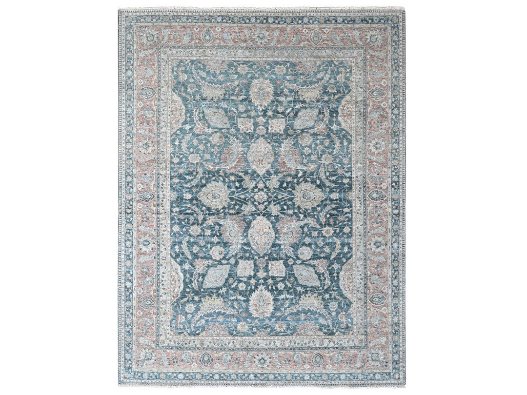 9'0" x 11'10" New Hand Knotted Teal Wool Rectangle Oriental Rug - MOA10210173